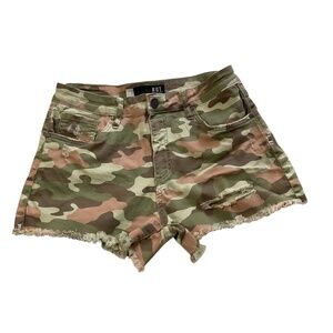 KUT From The Kloth Jane High Rise Camo Shorts Size 6 Distressed Frayed Hem